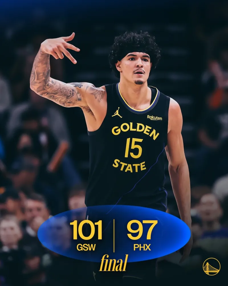 勇士社媒分享本场比赛获胜海报，常规赛战绩来到28胜24负